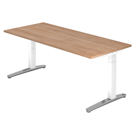 Höhenverstellbarer Schreibtisch XTRA XB 19 WC mit Tischplatte in Nussbaum und weißen Beinen von hjh OFFICE PRO