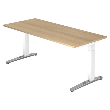 Höhenverstellbarer Schreibtisch XTRA XB 19 WC in Eicheoptik mit weißen Beinen von hjh OFFICE PRO