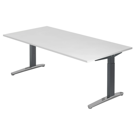 Höhenverstellbarer Schreibtisch XTRA XB 2E GC mit weißer Tischplatte und grauen Gestellfüßen von hjh OFFICE PRO
