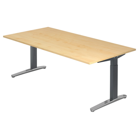Höhenverstellbarer Schreibtisch XTRA XB 2E GC in Ahornoptik mit grauen Metallfüßen von hjh OFFICE PRO