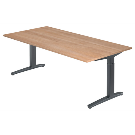 Höhenverstellbarer Schreibtisch XTRA XB 2E GG in Nussbaum-Optik mit dunkelgrauem Gestell von hjh OFFICE PRO