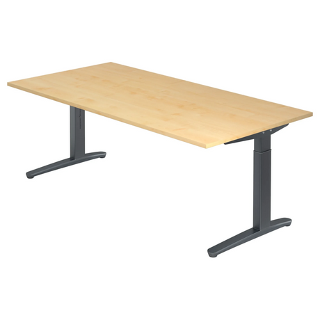 Höhenverstellbarer Schreibtisch XTRA XB 2E GG in Ahorn-Optik mit dunkelgrauem Gestell von hjh OFFICE PRO