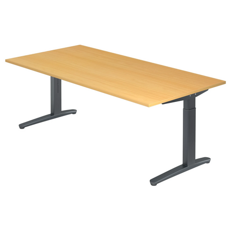 Höhenverstellbarer Schreibtisch XTRA XB 2E GG in Buche mit dunkelgrauem Untergestell von hjh OFFICE PRO