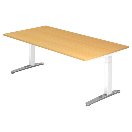Höhenverstellbarer Schreibtisch XTRA XB 2E WC in Buche-Optik mit weißen Beinen von hjh OFFICE PRO
