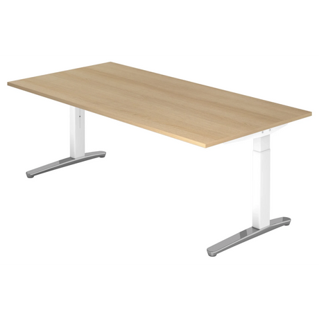 Höhenverstellbarer Schreibtisch XTRA XB 2E WC in Eiche-Optik mit weißen Beinen von hjh OFFICE PRO