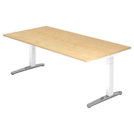 Höhenverstellbarer Schreibtisch XTRA XB 2E WC in Ahorn-Optik mit weißen Beinen von hjh OFFICE PRO