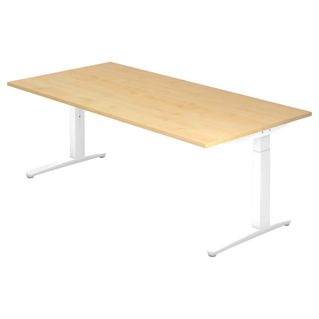 Höhenverstellbarer Schreibtisch XTRA XB 2E WW mit Ahornholz-Platte und weißen Beinen von hjh OFFICE PRO