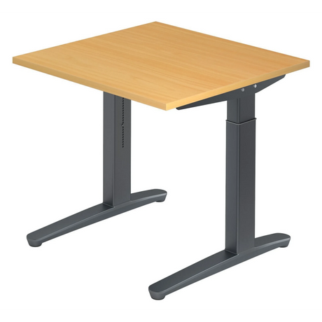 Höhenverstellbarer Schreibtisch XTRA XB 8 GG mit buchenfarbener Platte und dunkelgrauem Gestell von hjh OFFICE PRO