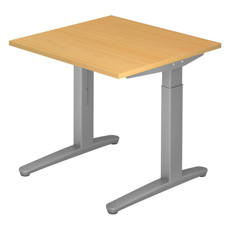 Höhenverstellbarer Schreibtisch XTRA XB 8 SS mit buchenfarbener Platte und grauem Gestell von hjh OFFICE PRO