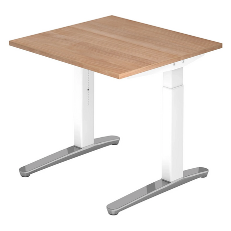 Höhenverstellbarer Schreibtisch XTRA XB 8 WC in Nussbaumoptik mit weißem Gestell von hjh OFFICE PRO