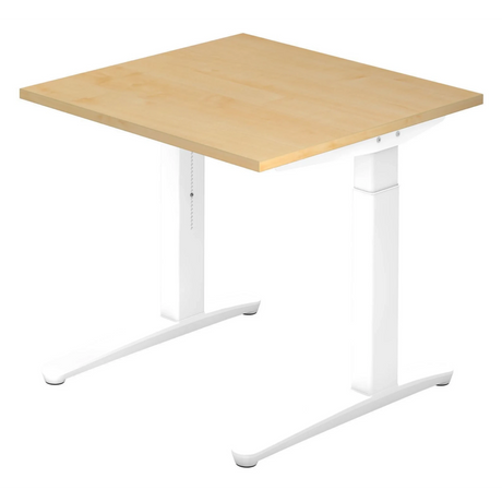 Höhenverstellbarer Schreibtisch XTRA XB 8 WW mit Ahornholz-Platte und weißem Gestell von hjh OFFICE PRO