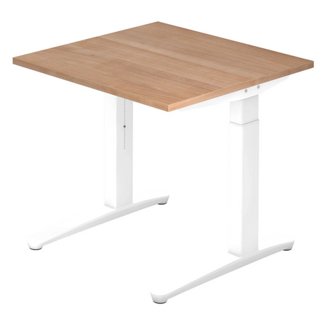Höhenverstellbarer Schreibtisch XTRA XB 8 WW mit Nussbaum-Platte und weißem Untergestell von hjh OFFICE PRO