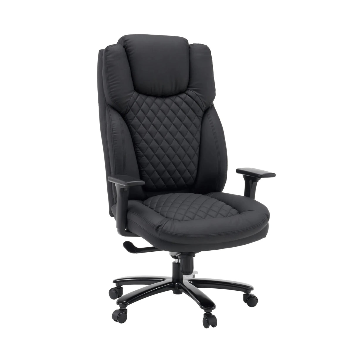 Drehstuhl XXL Pullmann Gen2 aus schwarzem Kunstleder mit Rautensteppung und Armlehnen von hjh OFFICE