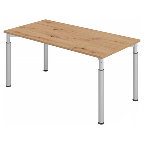Höhenverstellbarer Schreibtisch YAMA 16 S in Asteiche mit silbernen Beinen von hjh OFFICE PRO
