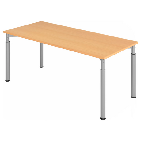 Höhenverstellbarer Schreibtisch YAMA 19 S in Buche-Optik mit silbernen Beinen von hjh OFFICE PRO
