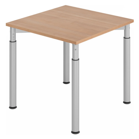 Höhenverstellbarer Schreibtisch YAMA 8 S in Nussbaum-Optik mit silbernen Tischbeinen von hjh OFFICE PRO