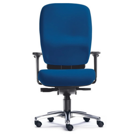 High-End-Bürostuhl ZERO 15 AL mit blauem Stoffbezug, schwarzen Armlehnen und silbernem Fußkreuz von Sitwell Steifensand
