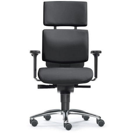 High-End-Bürostuhl ZERO 52 AL mit schwarzem Bezug, Armlehnen und Sternfuß aus Chrom von Sitwell Steifensand