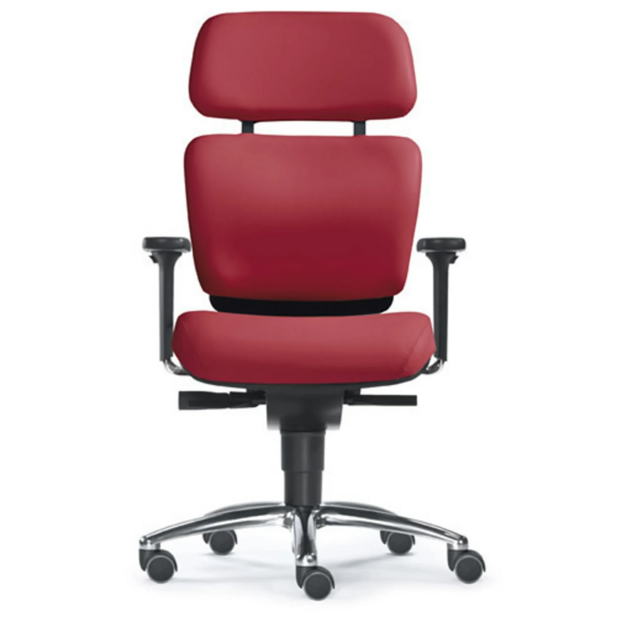 High-End-Bürostuhl ZERO 53 AL mit rotem Polsterbezug und glänzendem Sternfuß von Sitwell Steifensand