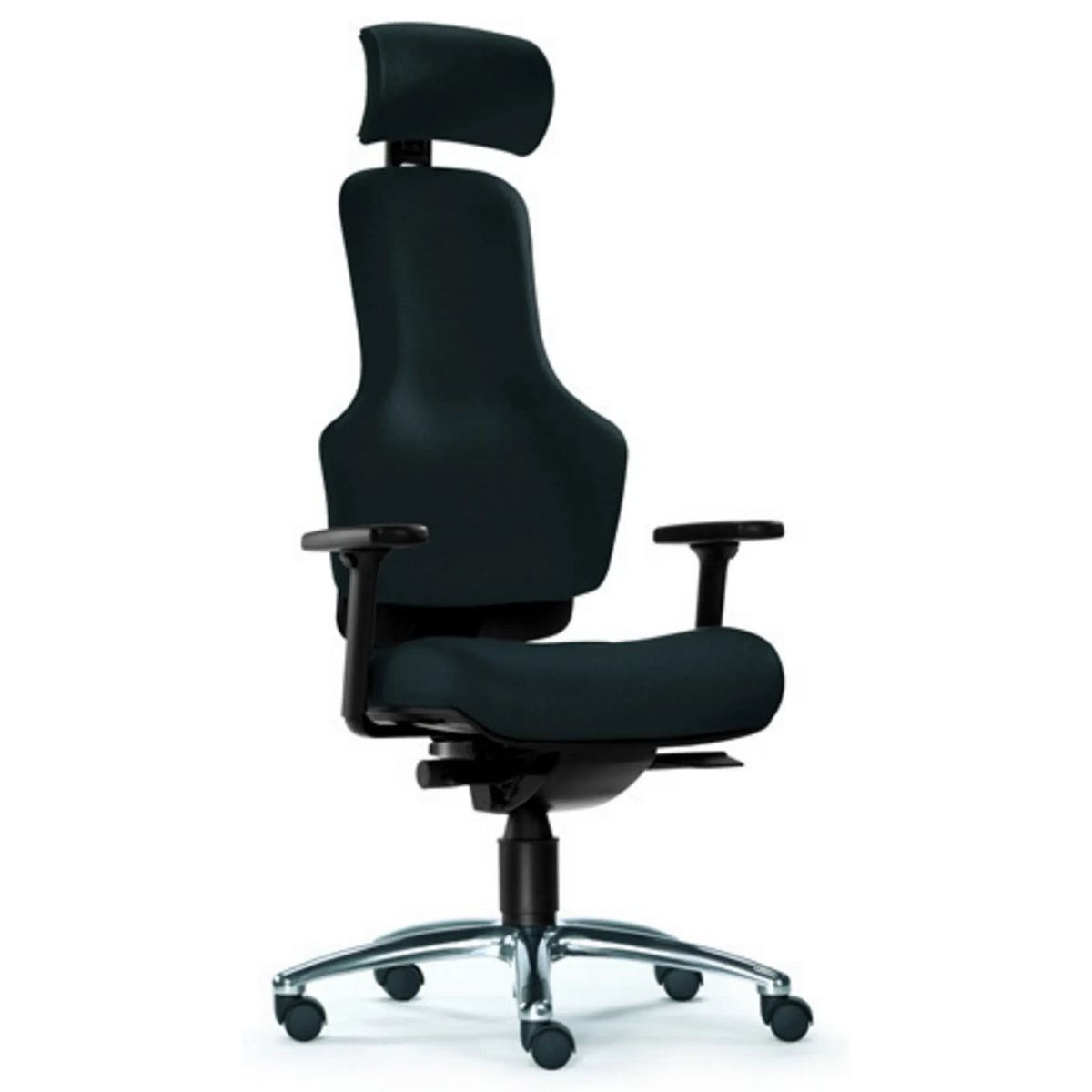 High-End-Bürostuhl ZERO O1 AL S in Schwarz mit Kopfstütze und verchromtem Fußkreuz von Sitwell Steifensand