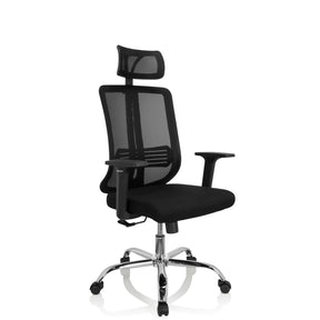 Schwarzer Homeoffice-Bürostuhl ZH 200 mit Netzrückenlehne und Kopfstütze von hjh OFFICE